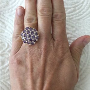 purple & gold cubic zirconia flower statement ring